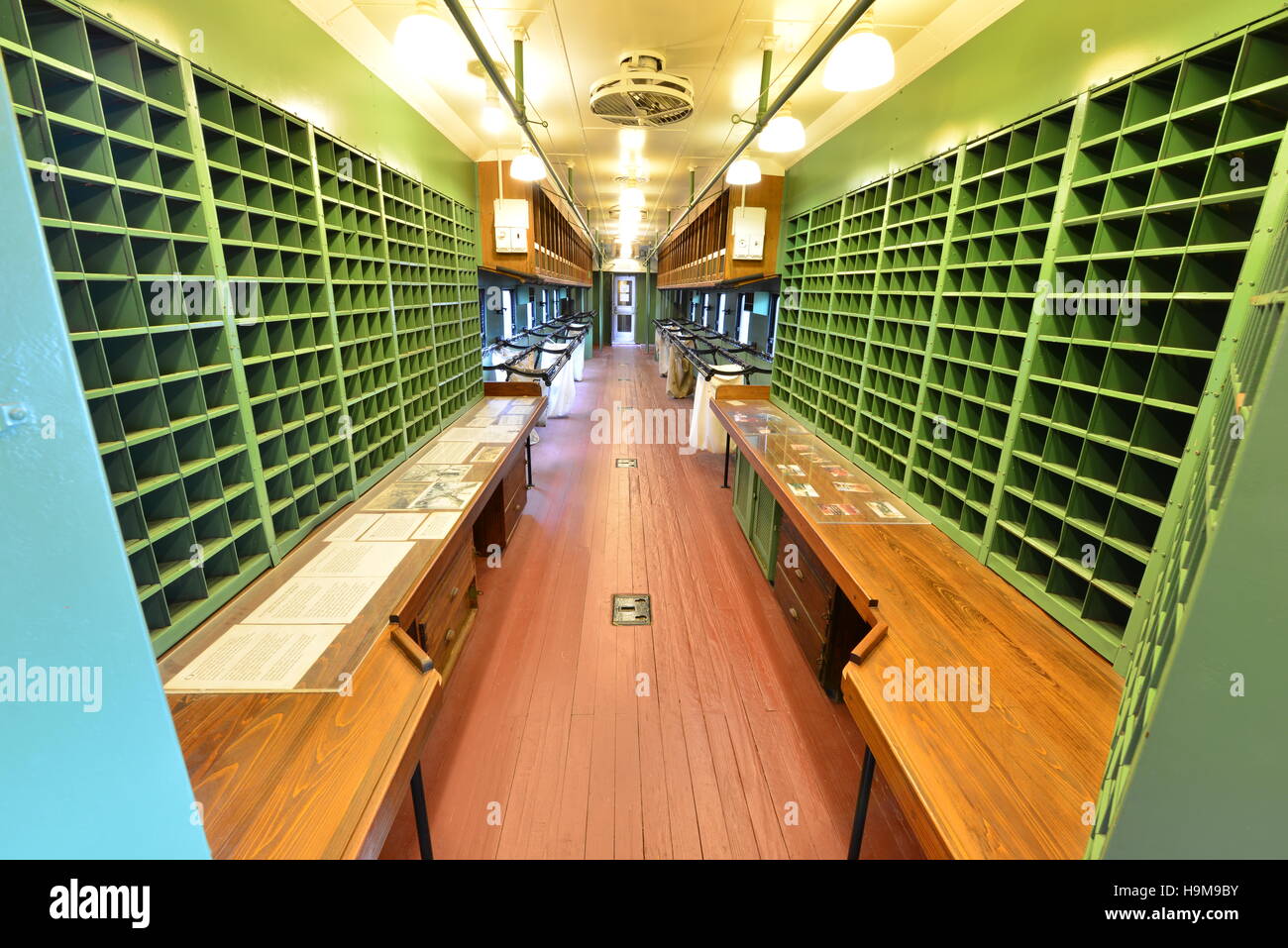 The interior of a vintage mail car in America Stock Photo Alamy