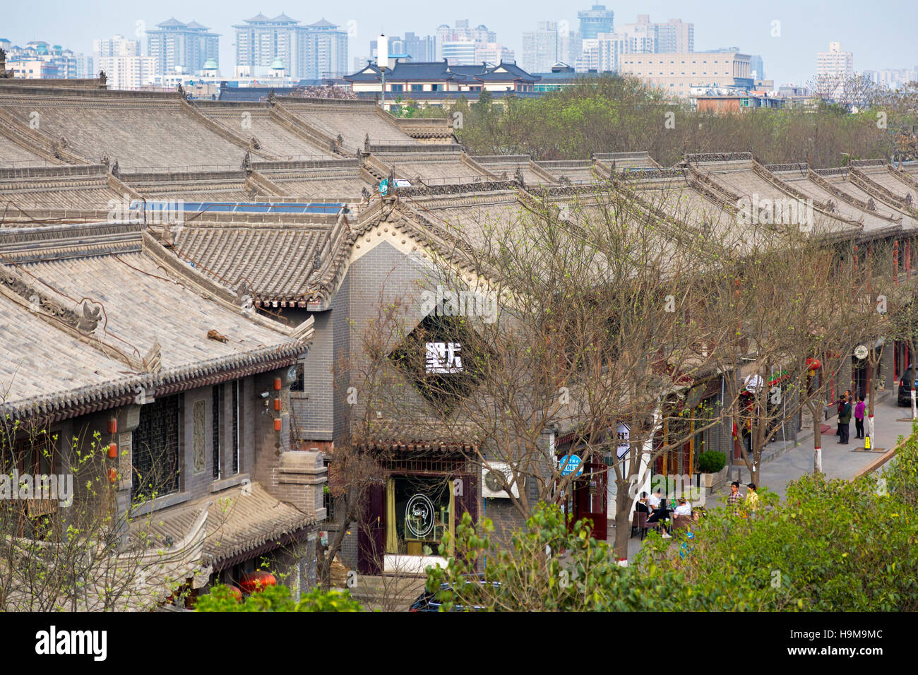 Old houses beside Xian city walls, Shaanxi, China Stock Photo