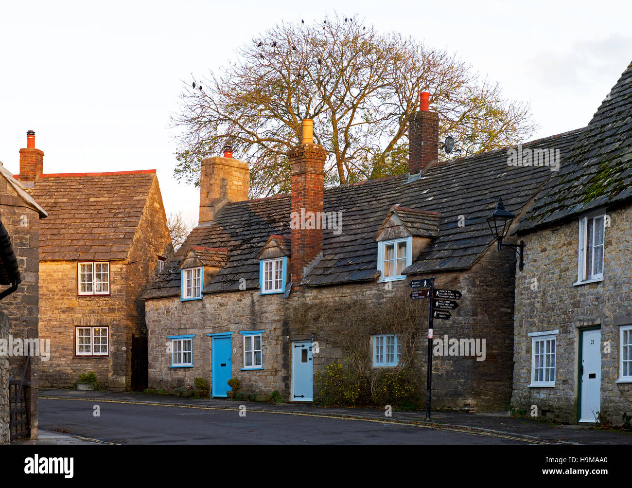Cottages In Corfe Castle Village Wiltshire England Uk Stock