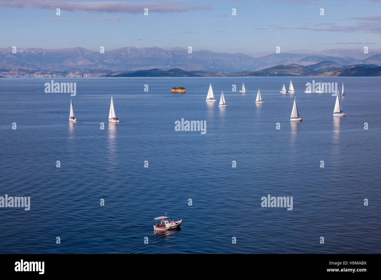 Flotilla sailing holiday off Corfu in the Greek islands Stock Photo Alamy