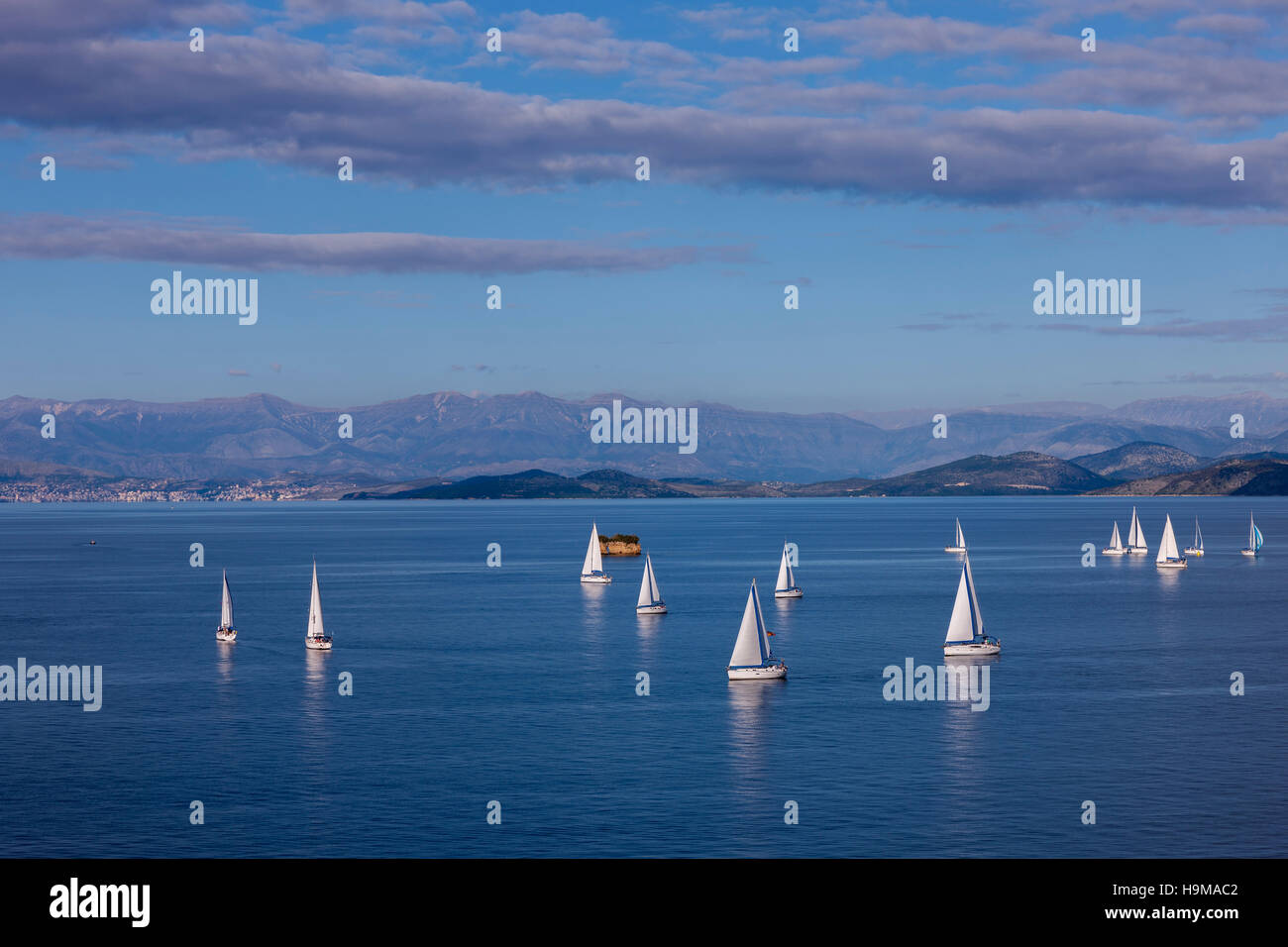 Flotilla sailing holiday off Corfu in the Greek islands Stock Photo Alamy