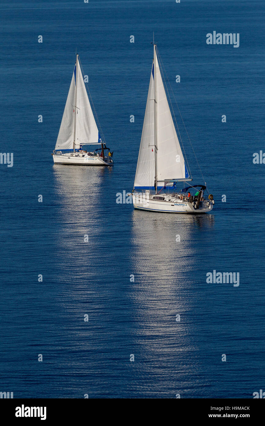 Flotilla sailing holiday off Corfu in the greek islands Stock Photo Alamy