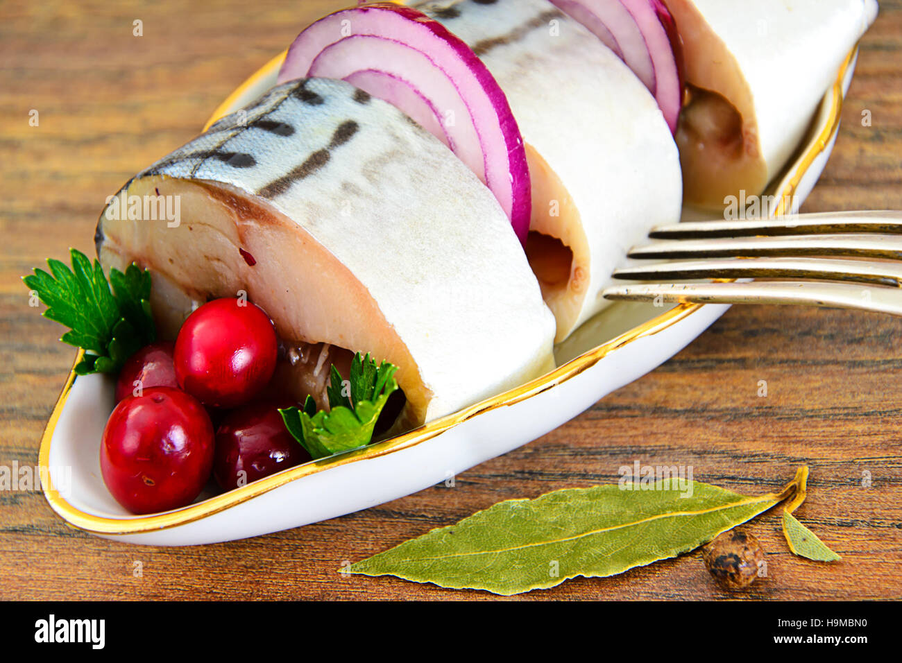 Salt Marinated Mackerel with Cranberries and Spices. Studio Photo Stock