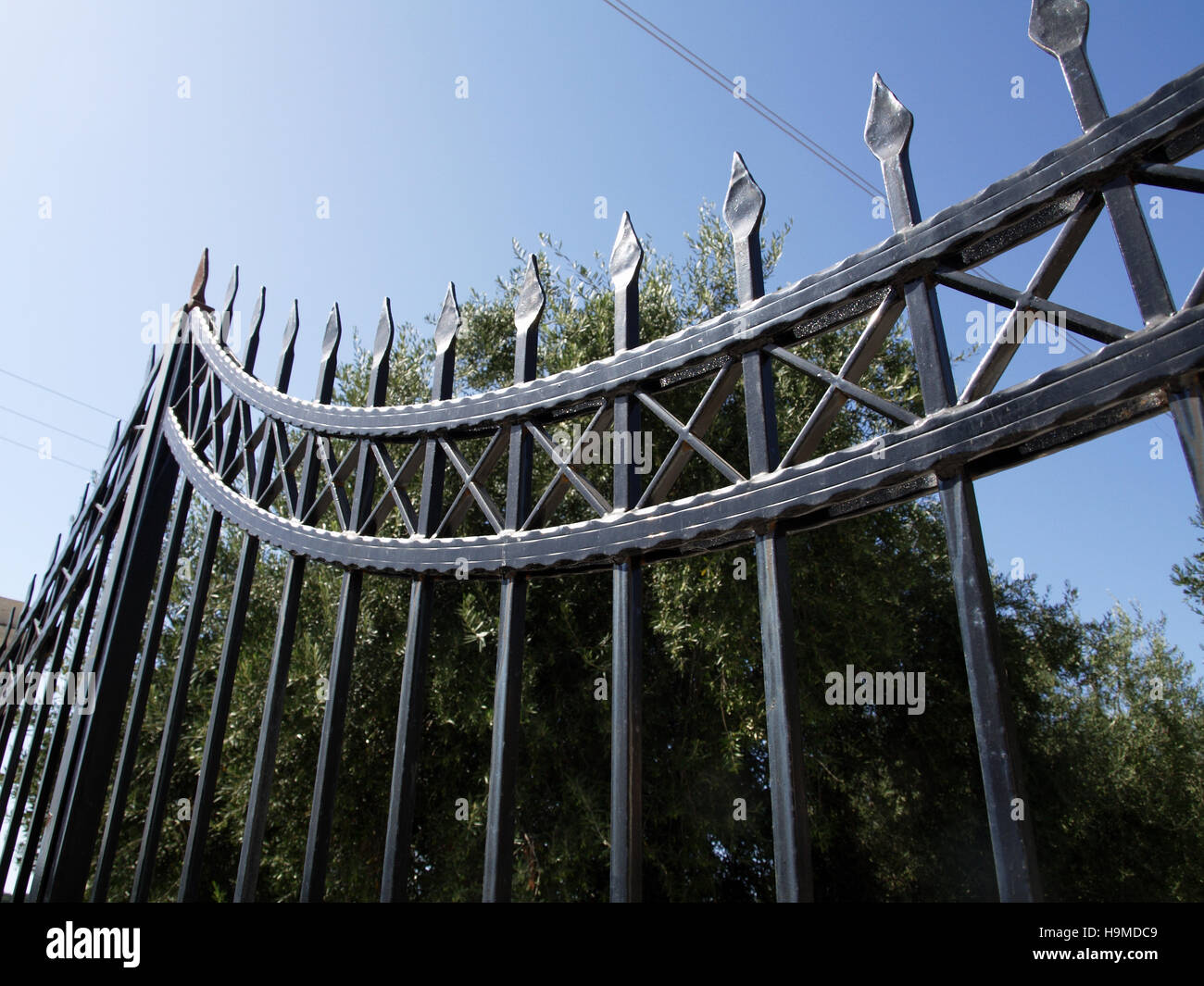 Black wrought iron railings at property in Corfu Greece Stock Photo - Alamy