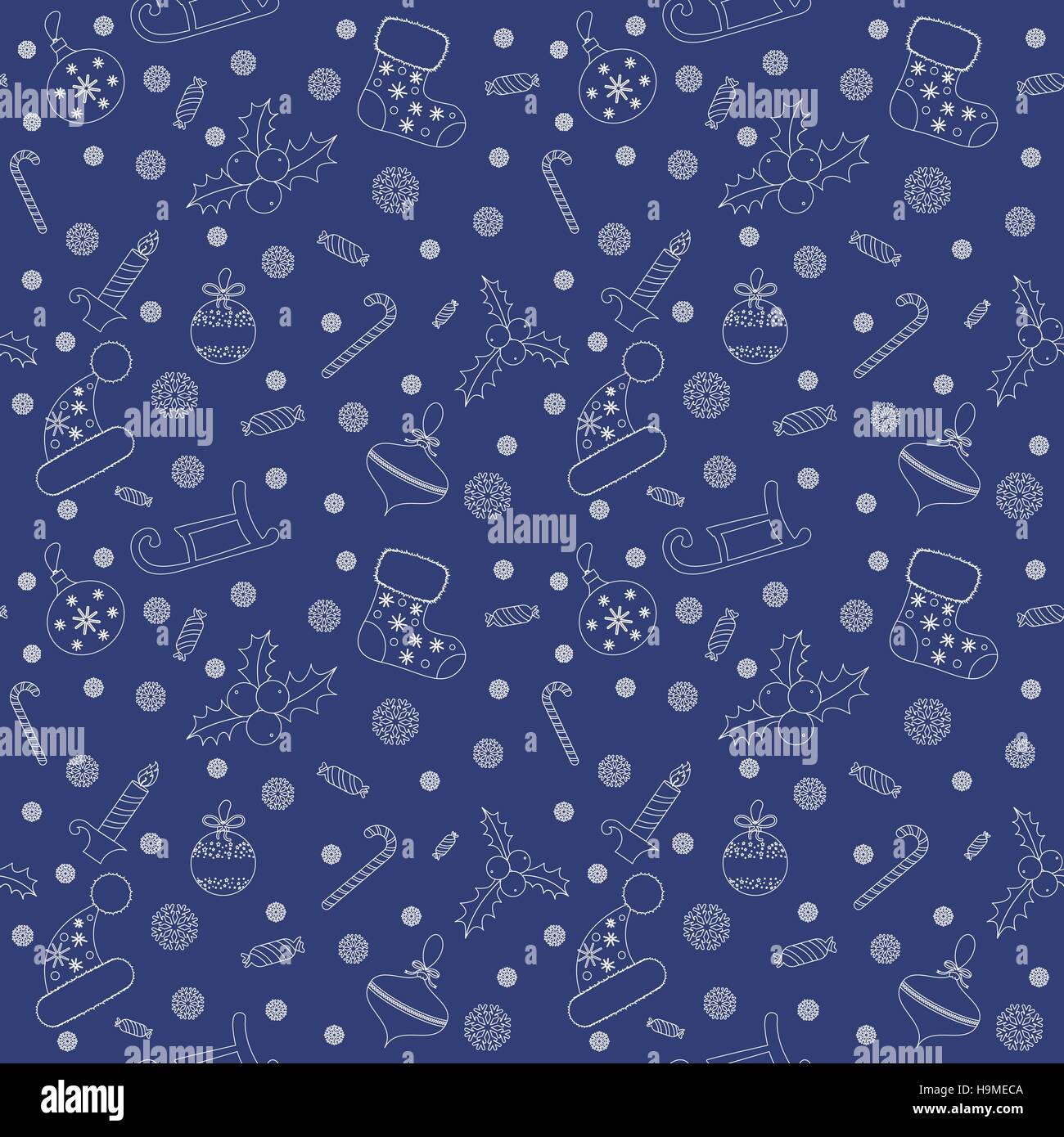 Christmas seamless pattern with balls, snowflakes, holly berry. Stock Vector