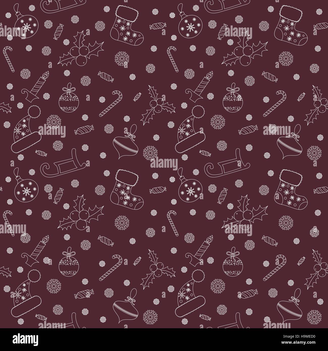 Christmas seamless pattern with balls, snowflakes, holly berry. Stock Vector