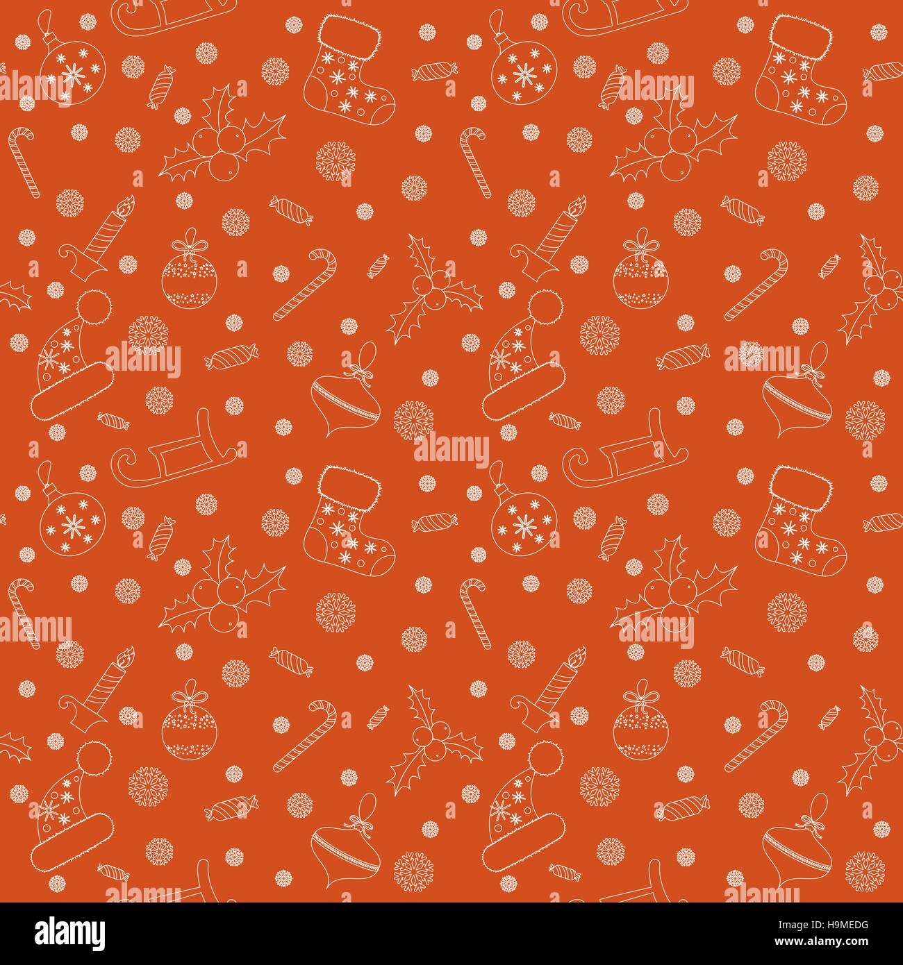 Christmas seamless pattern with balls, snowflakes, holly berry. Stock Vector