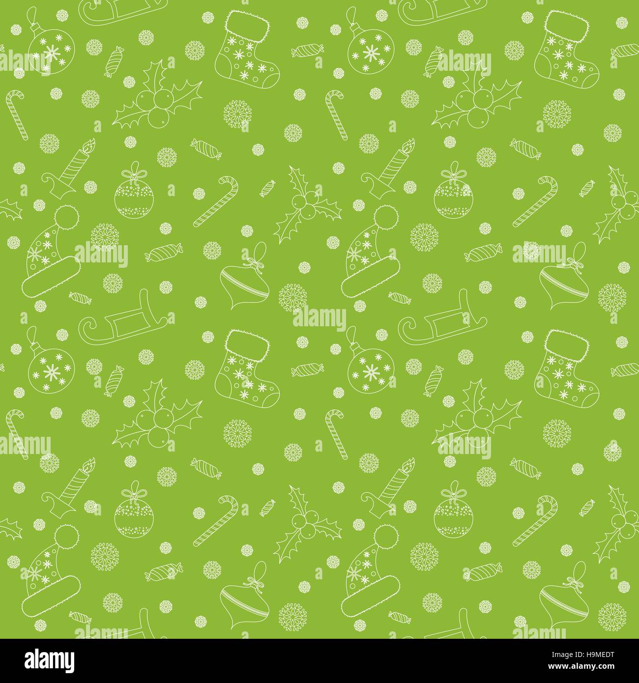 Christmas seamless pattern with balls, snowflakes, holly berry. Stock Vector