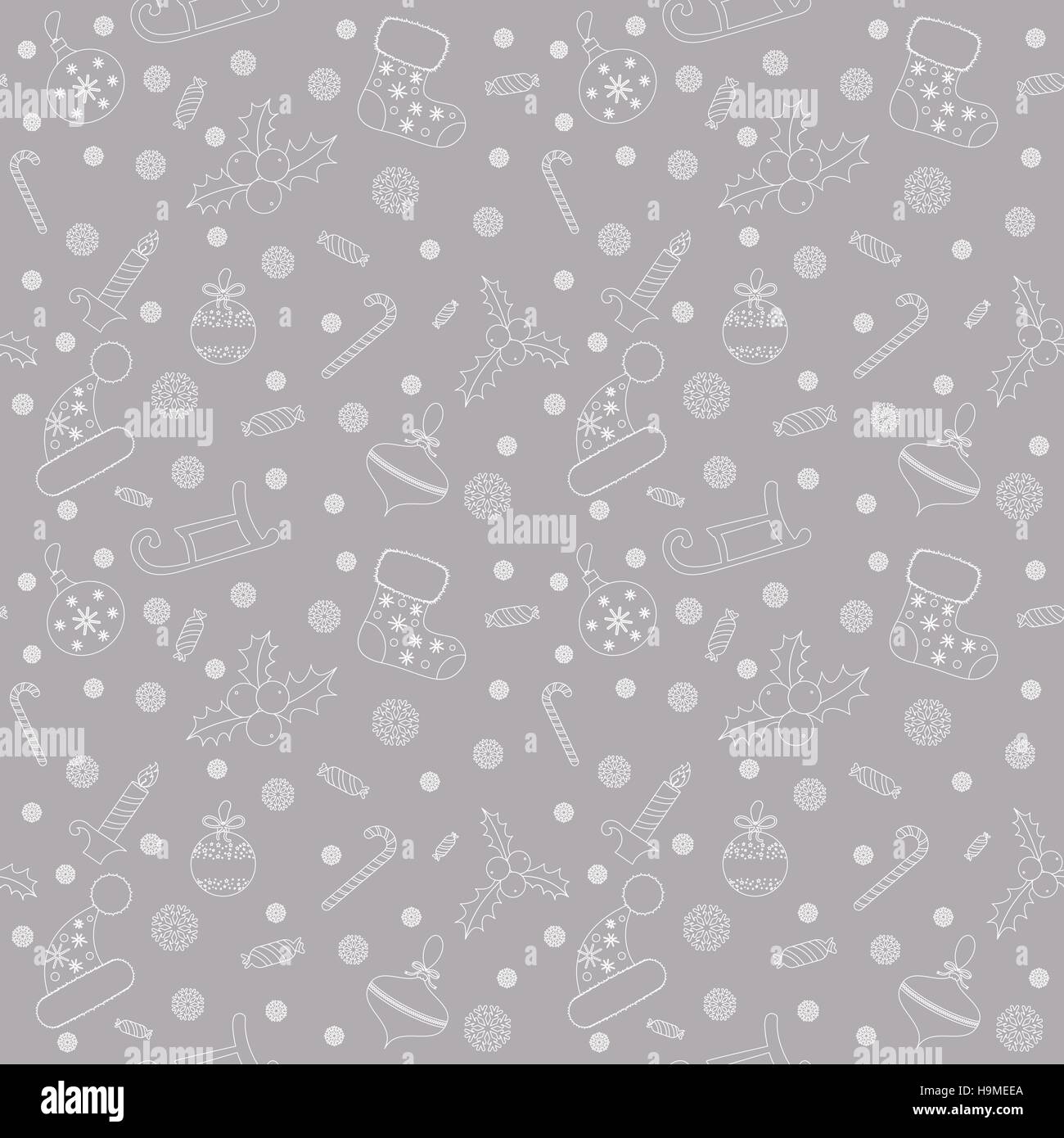 Christmas seamless pattern with balls, snowflakes, holly berry. Stock Vector