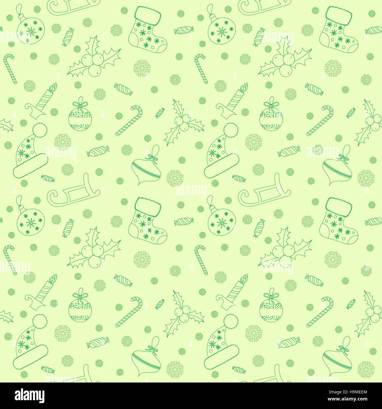 Christmas seamless pattern with balls, snowflakes, holly berry. Stock Vector
