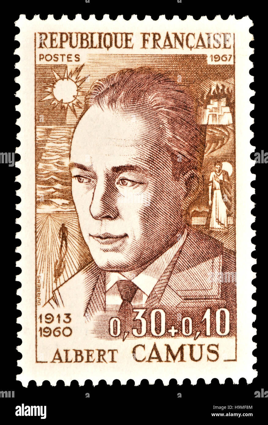 French postage stamp (1967) : Albert Camus (1913-1960) French / Algerian philosopher, author, and journalist Stock Photo