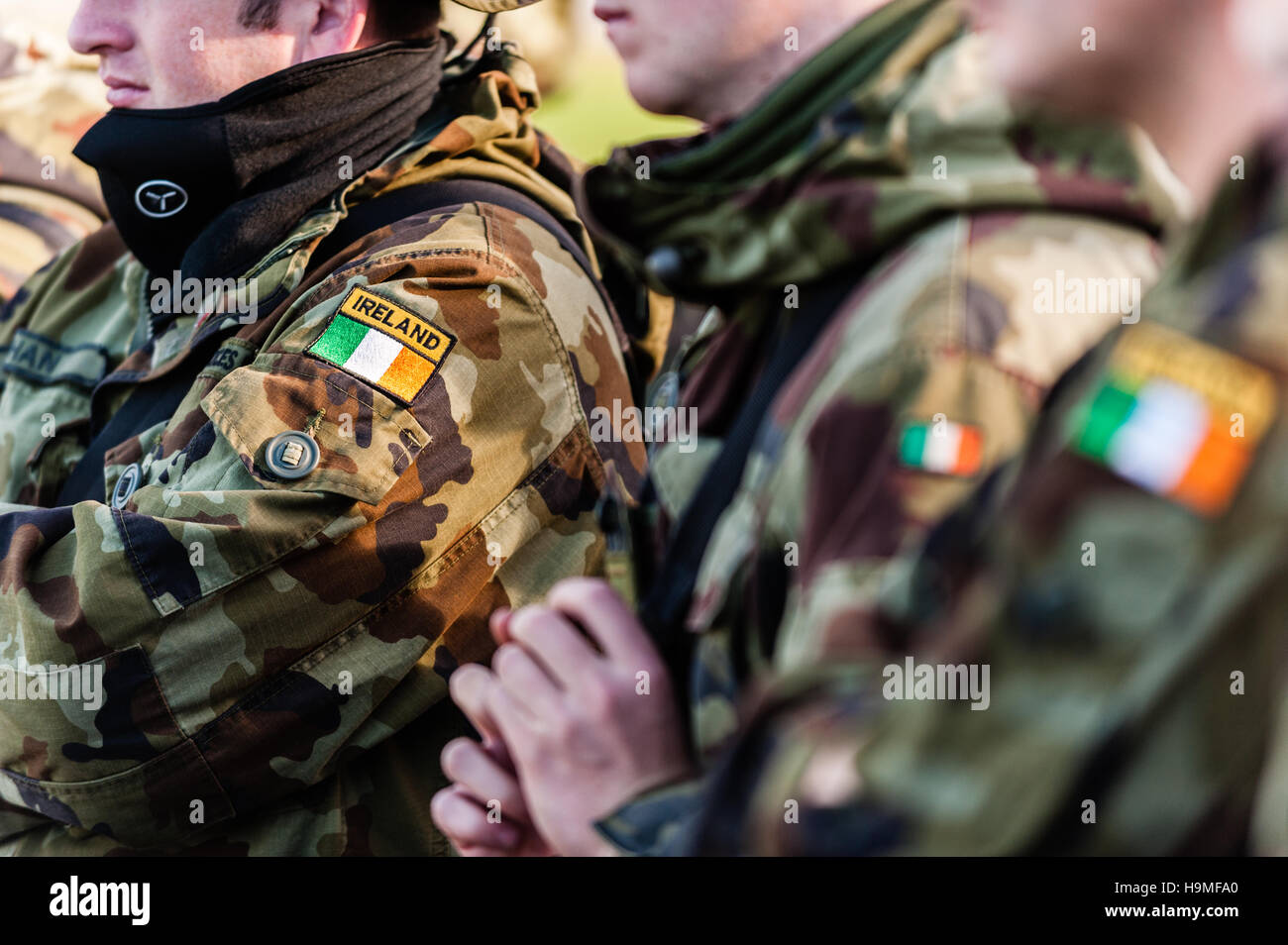 Irish Defence Forces arm patch of a soldier in the Irish Army. Stock Photo