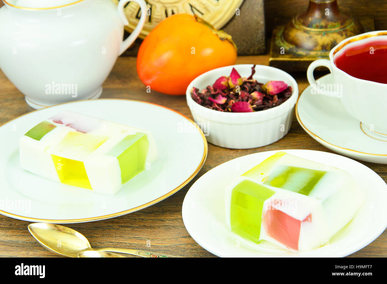 Diet Dessert Fruit Jelly, Gelatin and Tea Stock Photo Alamy