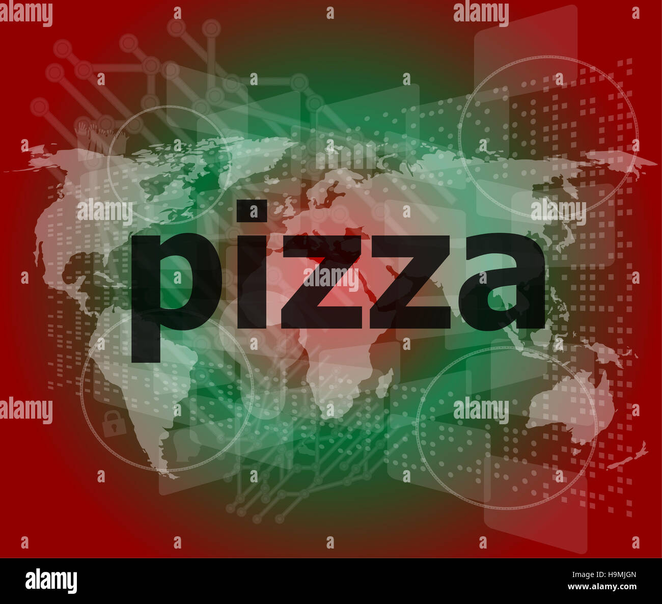 pizza, hi-tech background, digital business touch screen Stock Photo ...