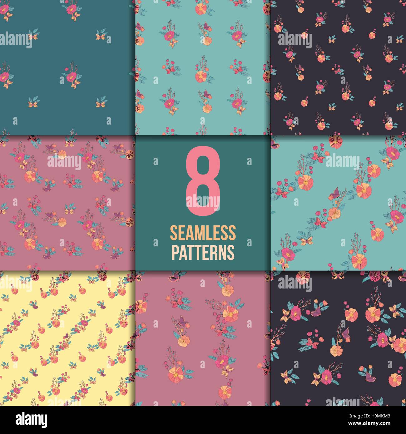 Seamless Vintage Wildflowers Pattern Set Stock Vector Image & Art - Alamy
