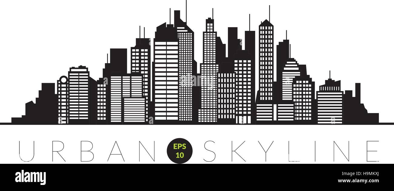Abstract urban skyline with skyscrapers and tall buildings silhouette Stock Vector