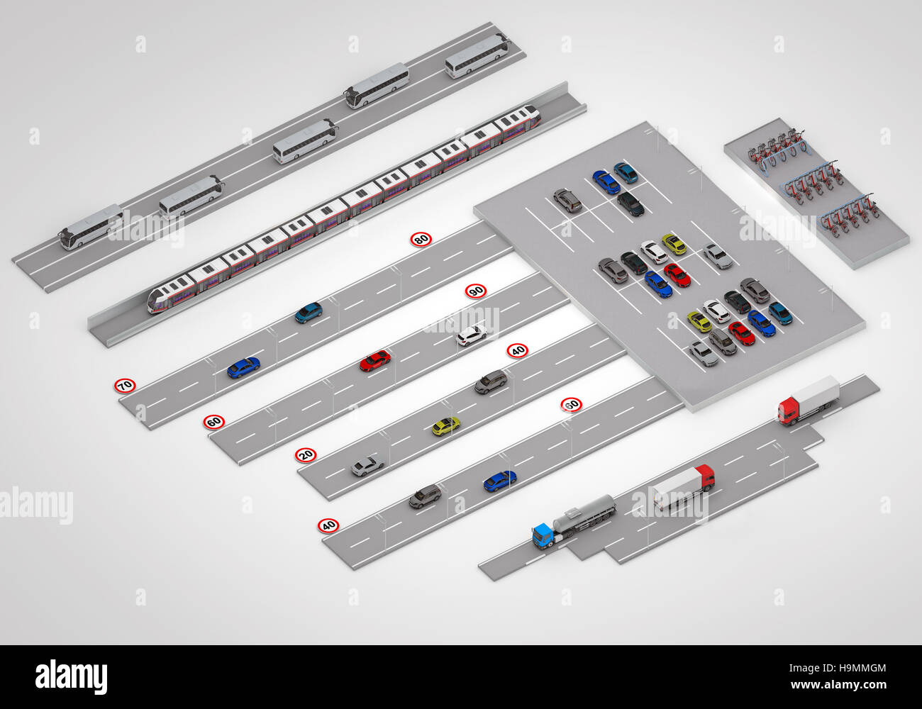 segments road sections. isometric view. 3d rendering Stock Photo