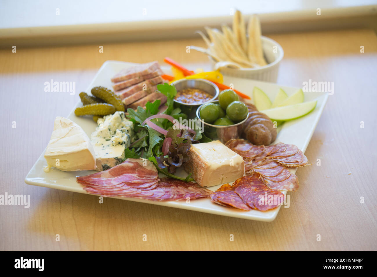 Meat and cheese platter at a boutique shop in Placerville, California Stock Photo