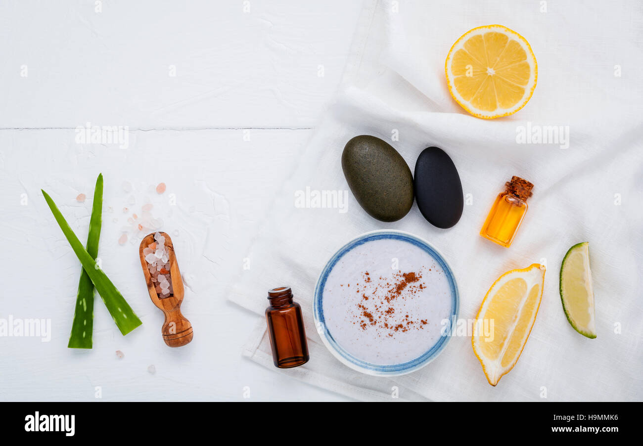 Homemade skin care and body scrub with natural ingredients lemon Stock Photo