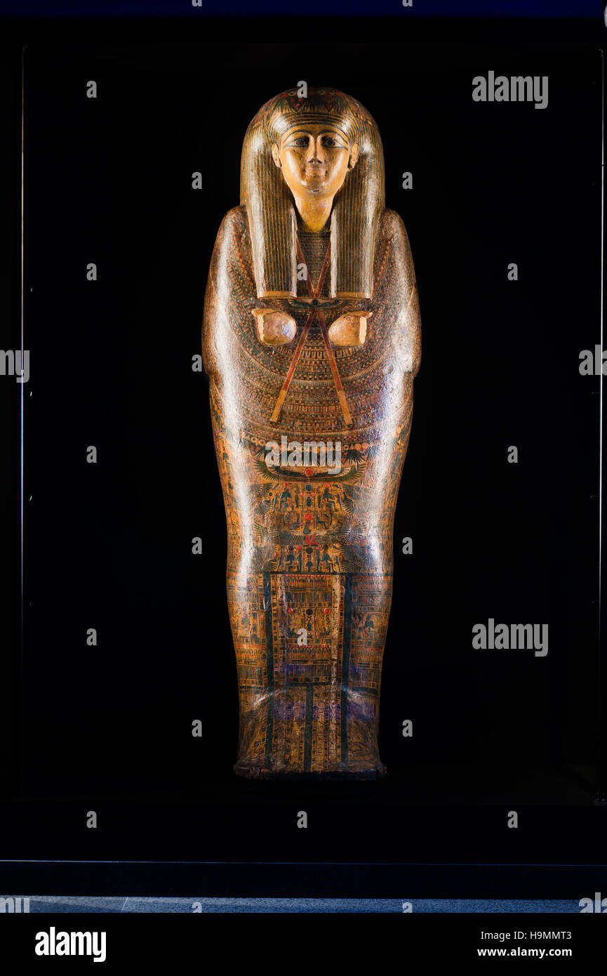 Egyptian mummy in  Museum of Antiquities, Mougins, France Stock Photo
