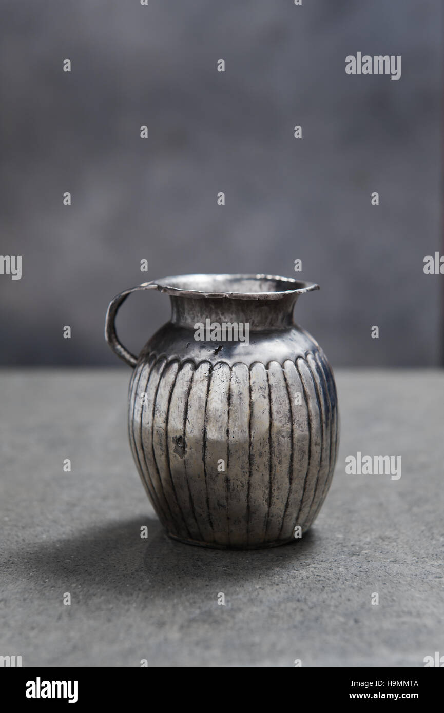 Pewter jug, Museum of Antiquities, Mougins, France Stock Photo