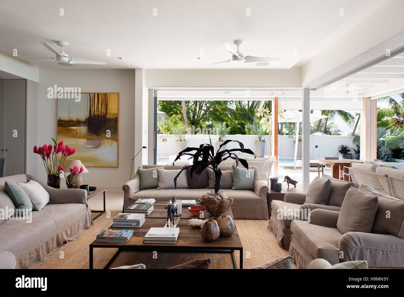 Seating area with pool view, Barbados, West Indies, Caribbean Stock Photo -  Alamy