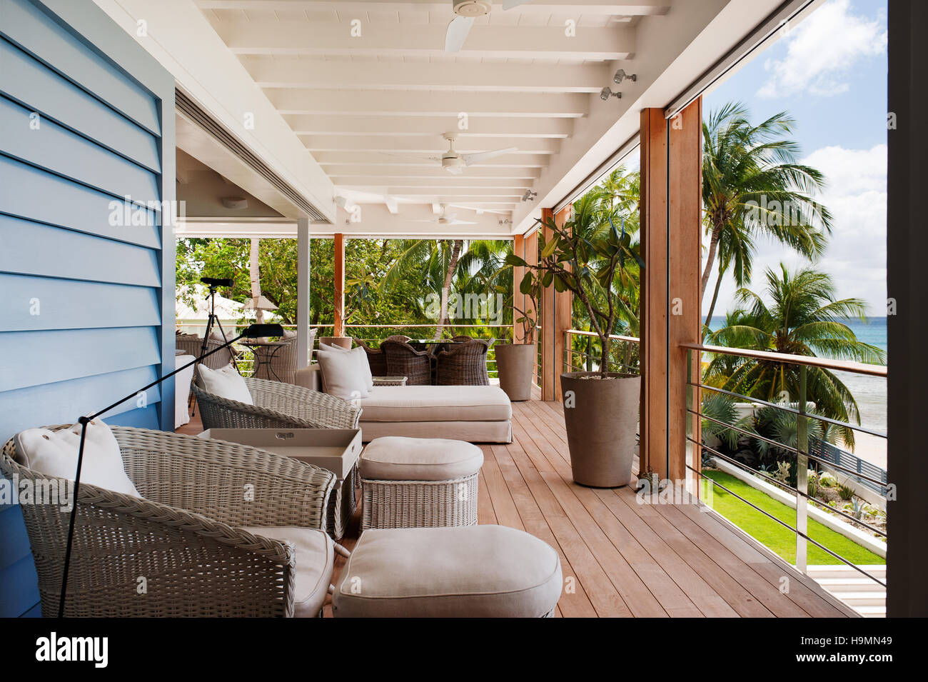 Balcony terrace seating, Barbados, West Indies, Caribbean Stock