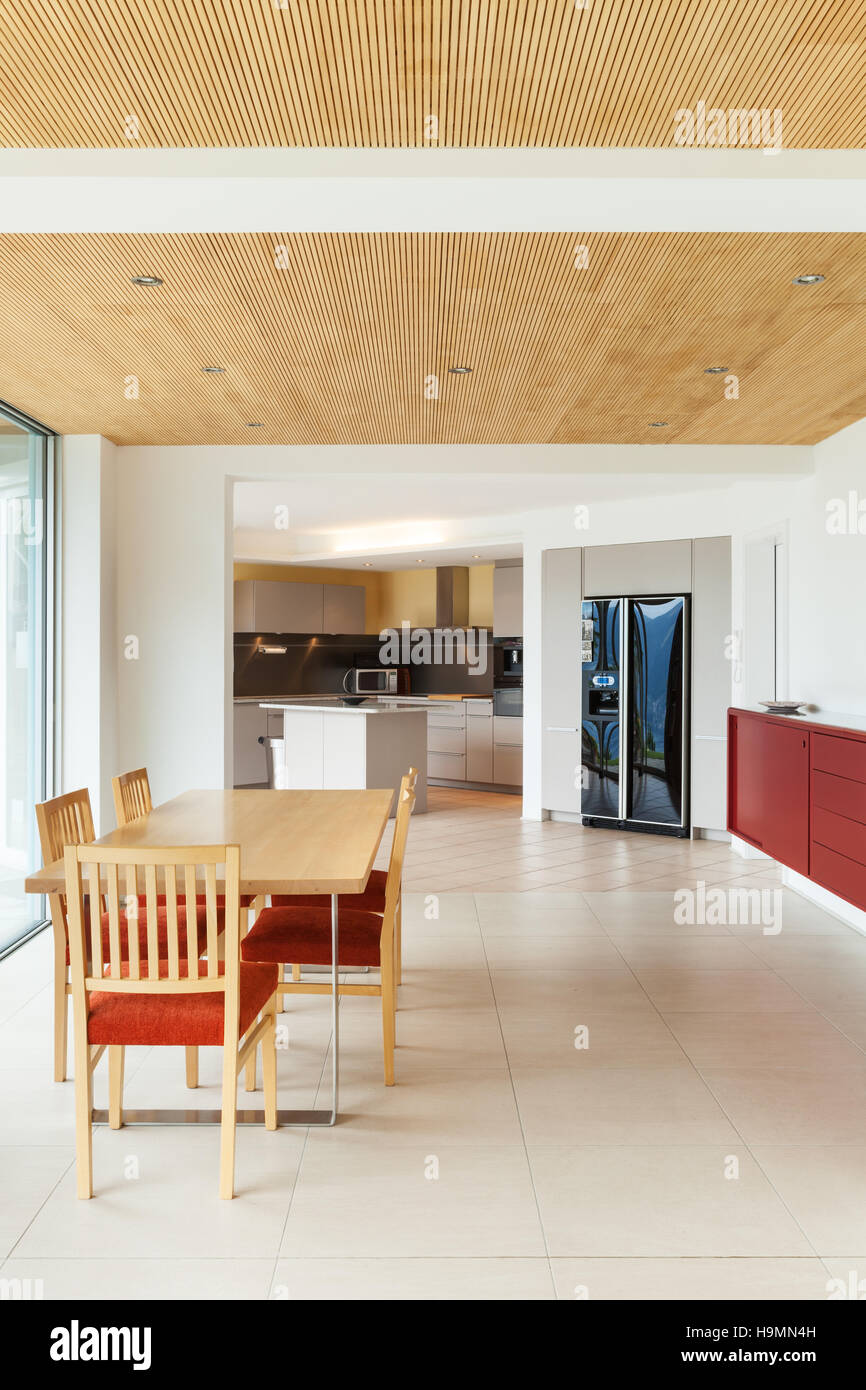 mountain house, modern architecture, interior, dining room, kitchen ...