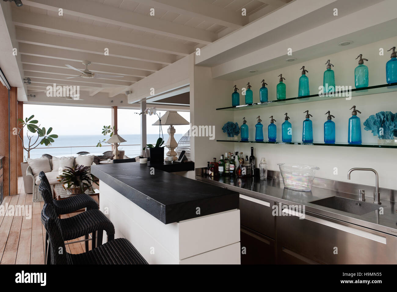 Bar area in luxury accommodation in the Caribbean, West Indies Stock Photo