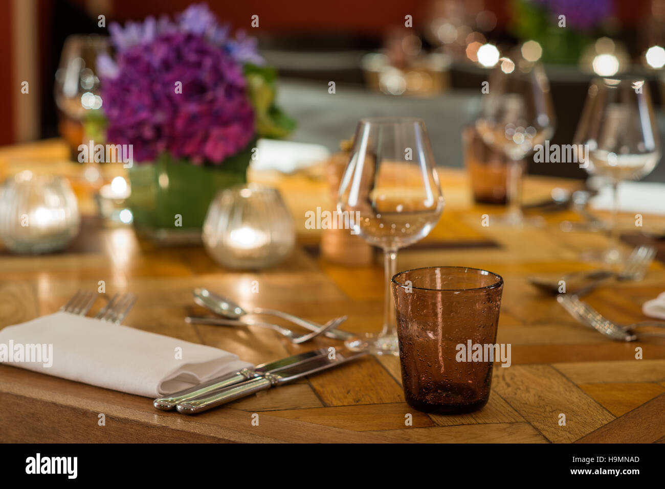 Dining table and chairs in conference room at the Zetter hotel, Clerkenwell, London, UK Stock Photo