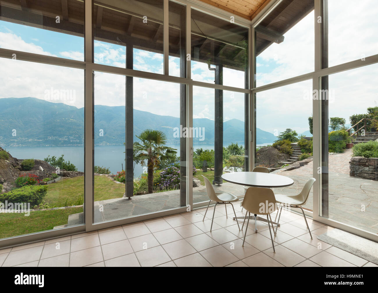 mountain house; modern architecture; interior; veranda Stock Photo