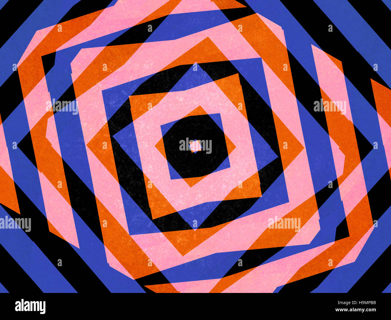Retro blue and orange striped diamond pattern background Stock Photo
