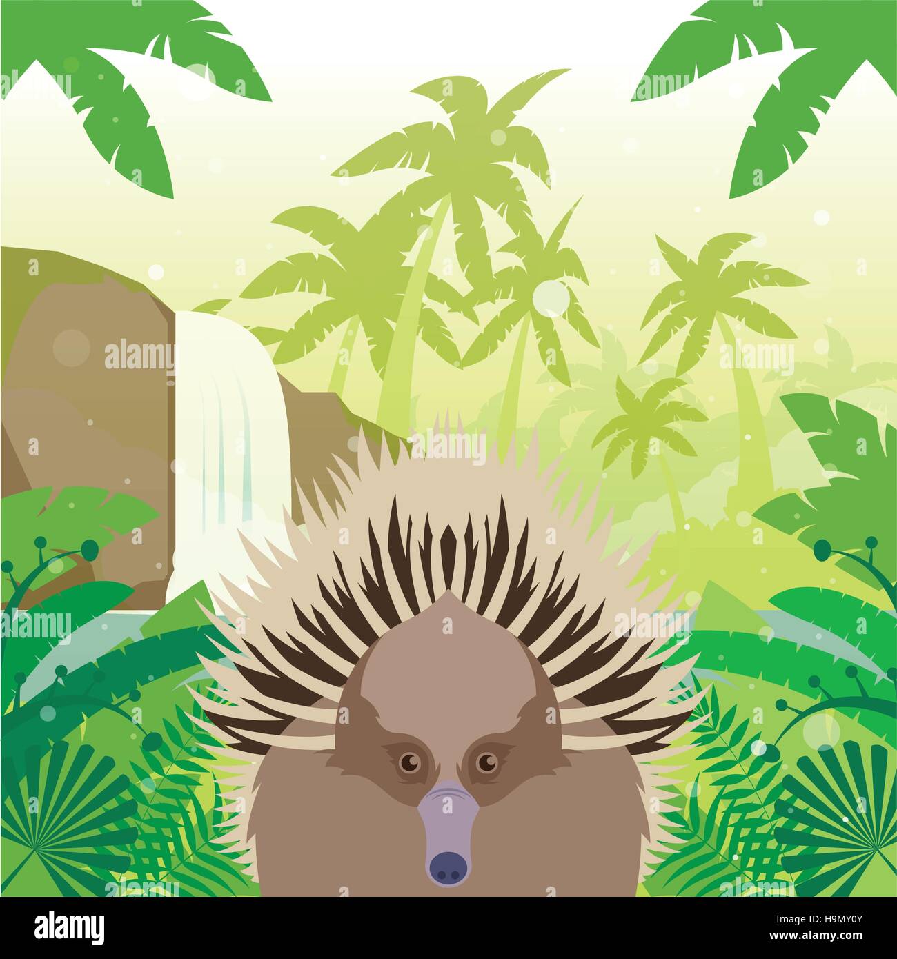 FlatVector image of the Echidna on the Jungle Background Stock Vector ...