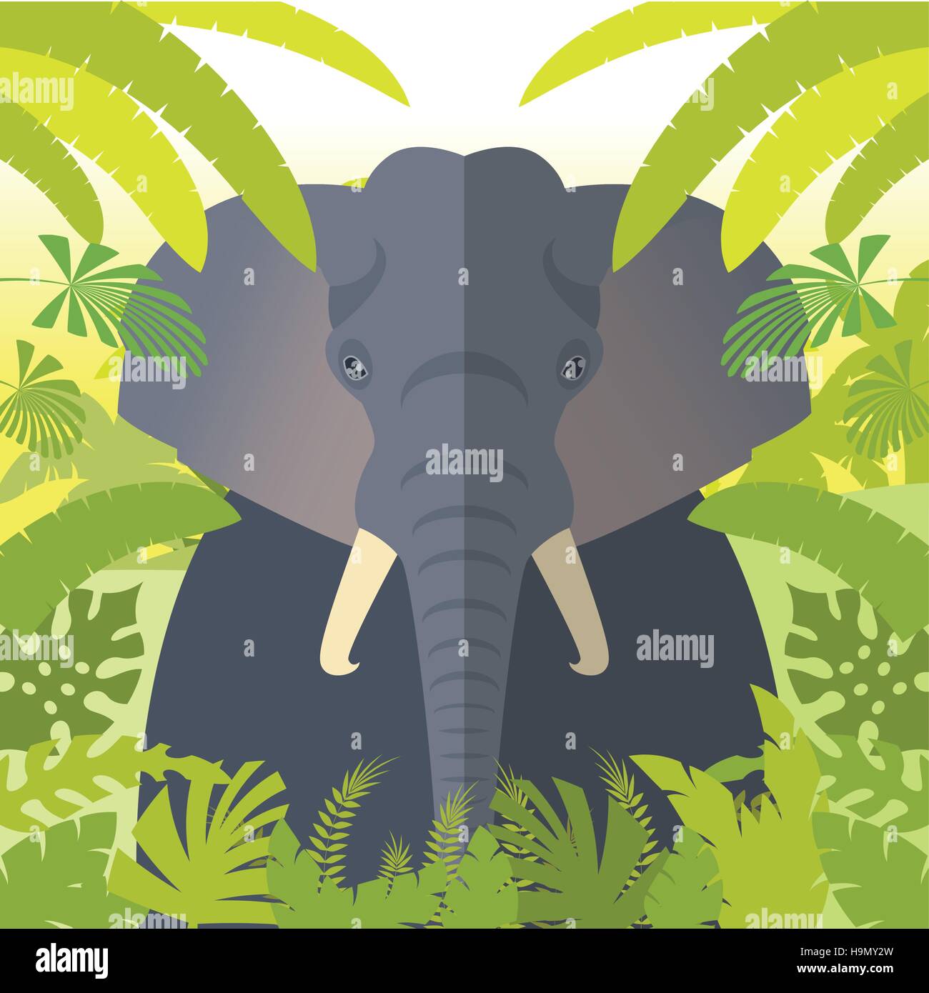 FlatVector image of the Elephant on the Jungle Background Stock Vector