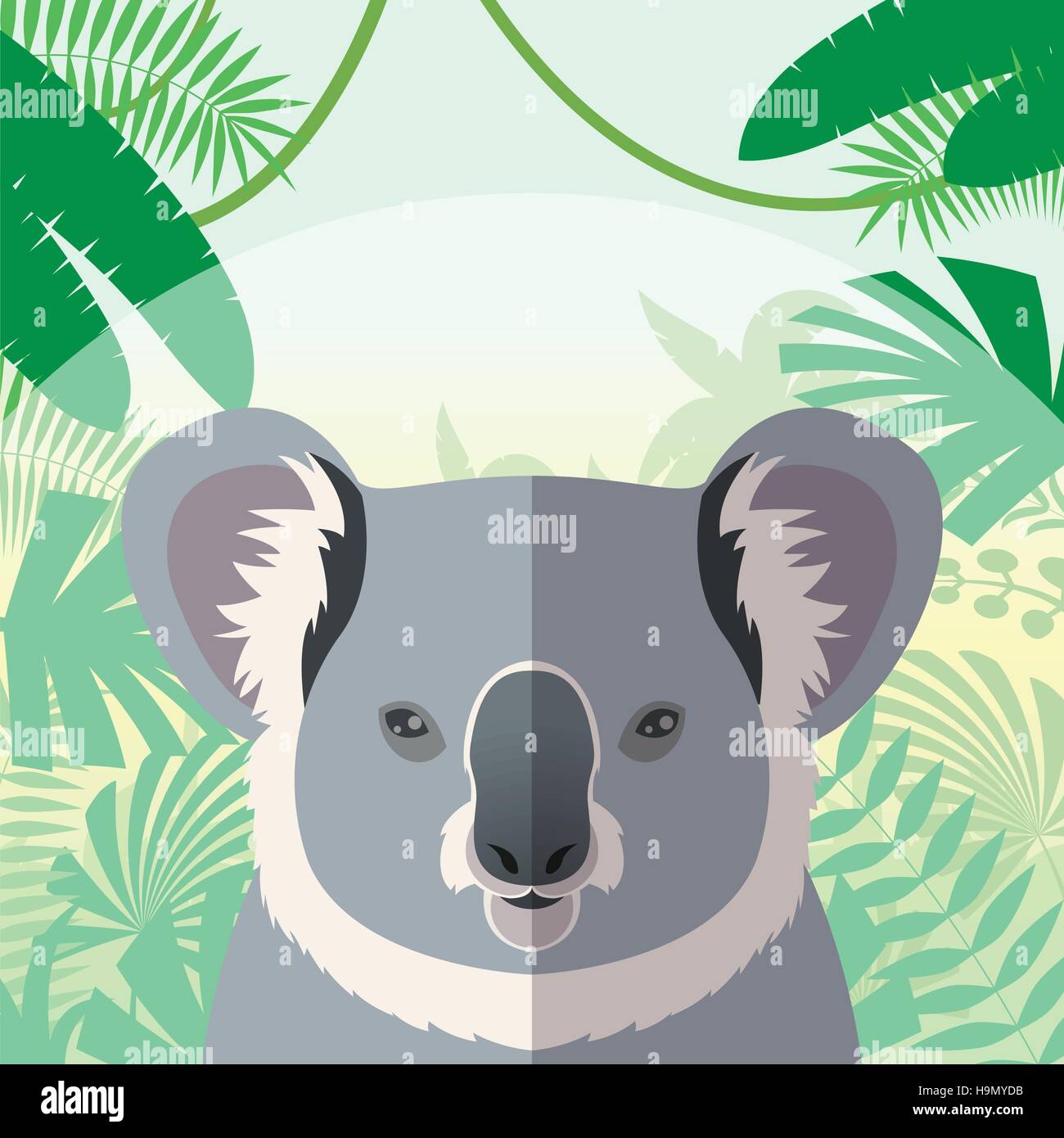 Flat Vector image of the Koala on the Jungle Background Stock Vector