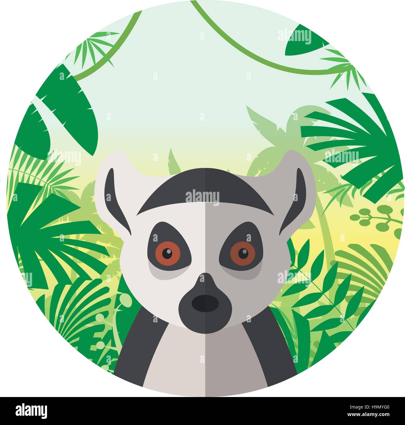 Flat Vector image of the Lemur on the Jungle Background Stock Vector