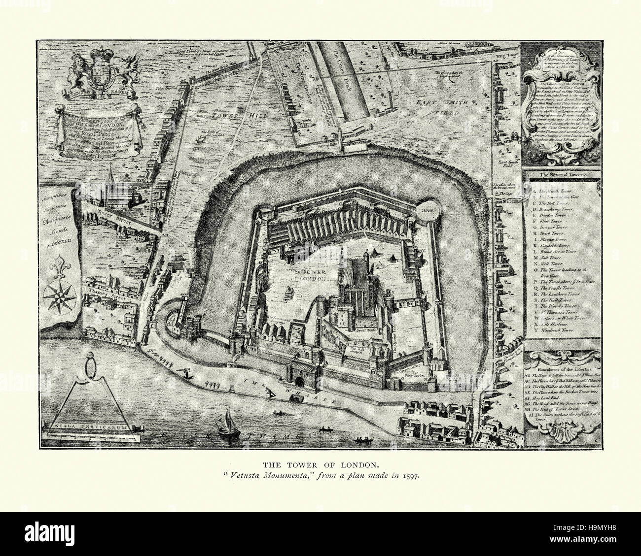 Plan of the Tower of London, late 16th Century Stock Photo