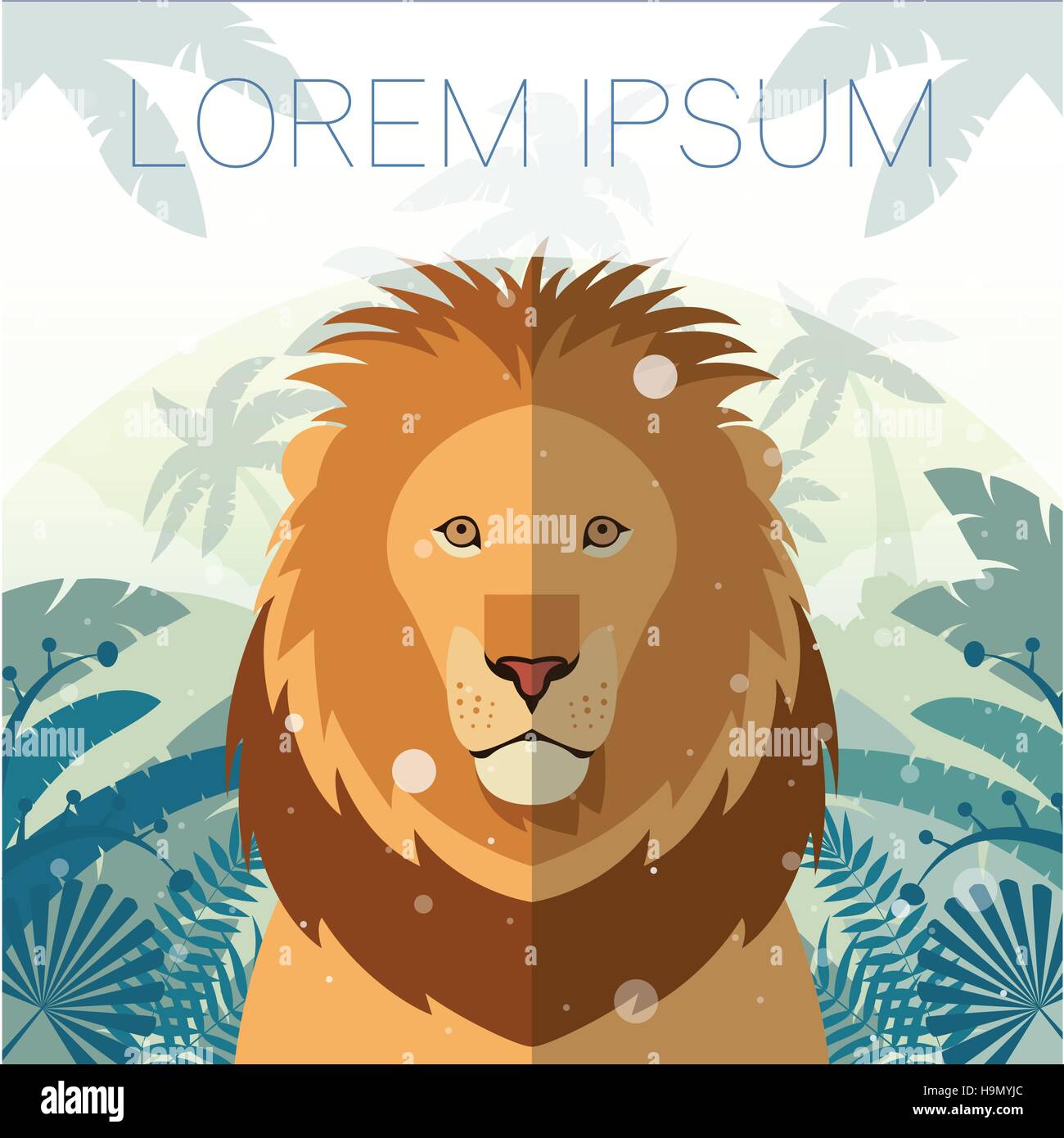 Flat Vector image of the Lion on the Jungle Background Stock Vector ...