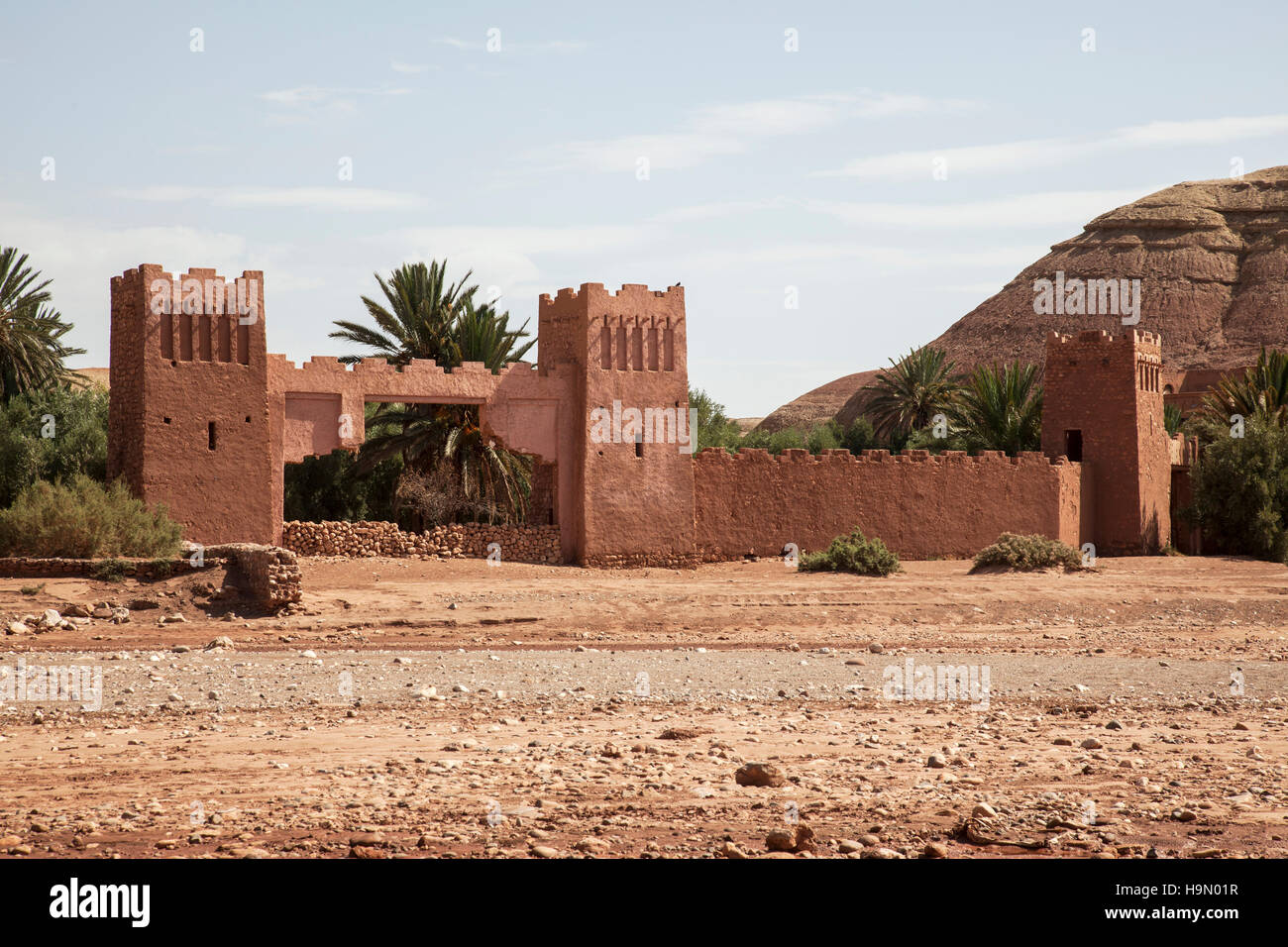 Built for a film a false gateway to Ksar of Ait-Ben-Haddou fortress in Ouarzazate province. Stock Photo