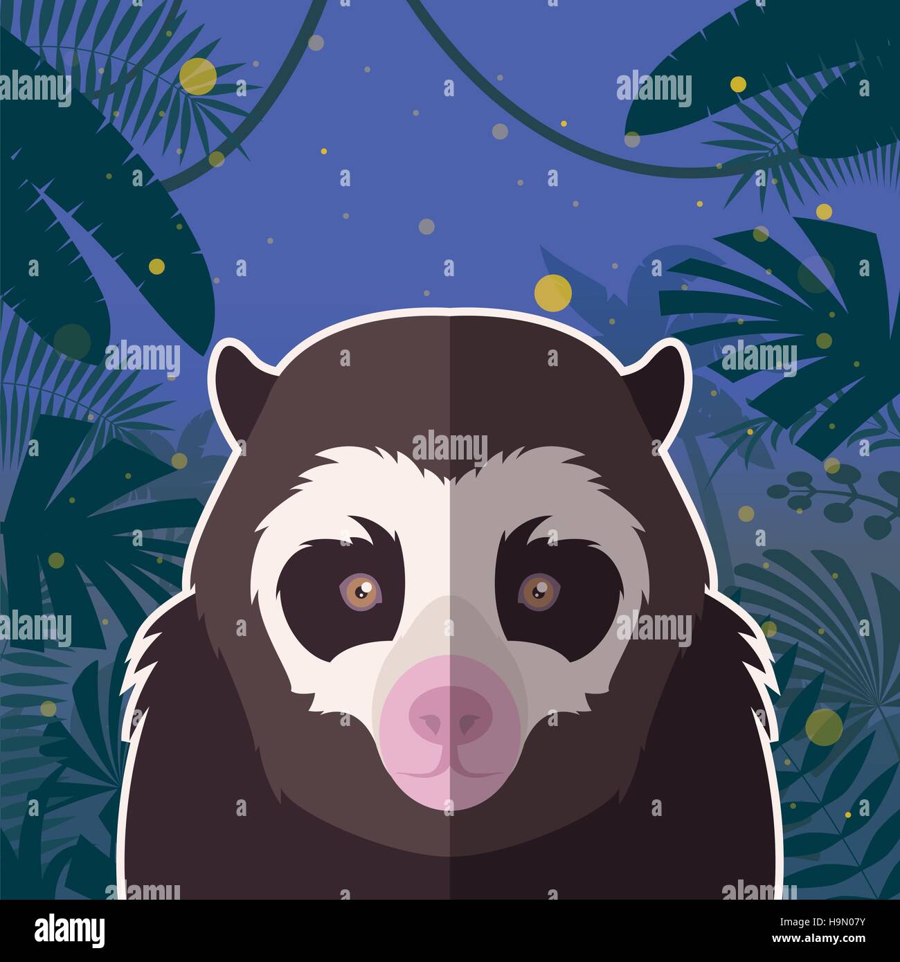 Flat Vector image of the Spectacled Bear on the Jungle Background Stock ...