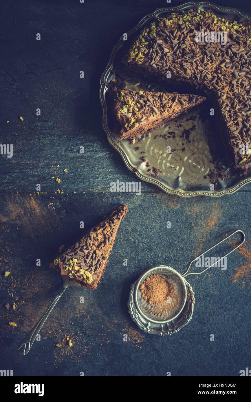 Sweet homemade chocolate cake on the dark background Stock Photo - Alamy