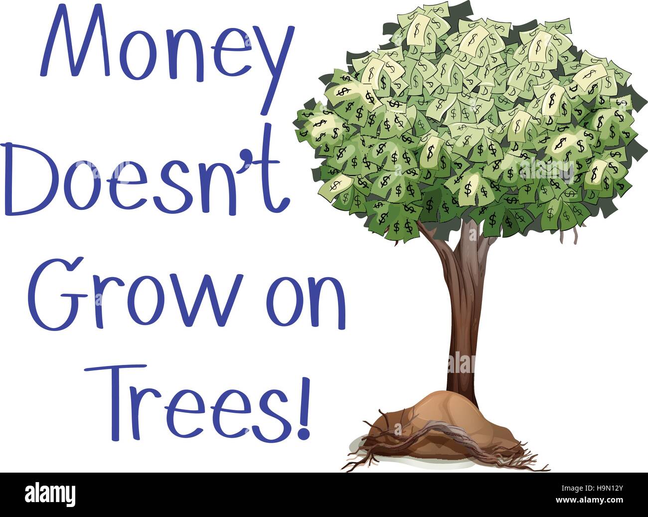 Idiom sign with money doesn't grow on trees illustration Stock Vector