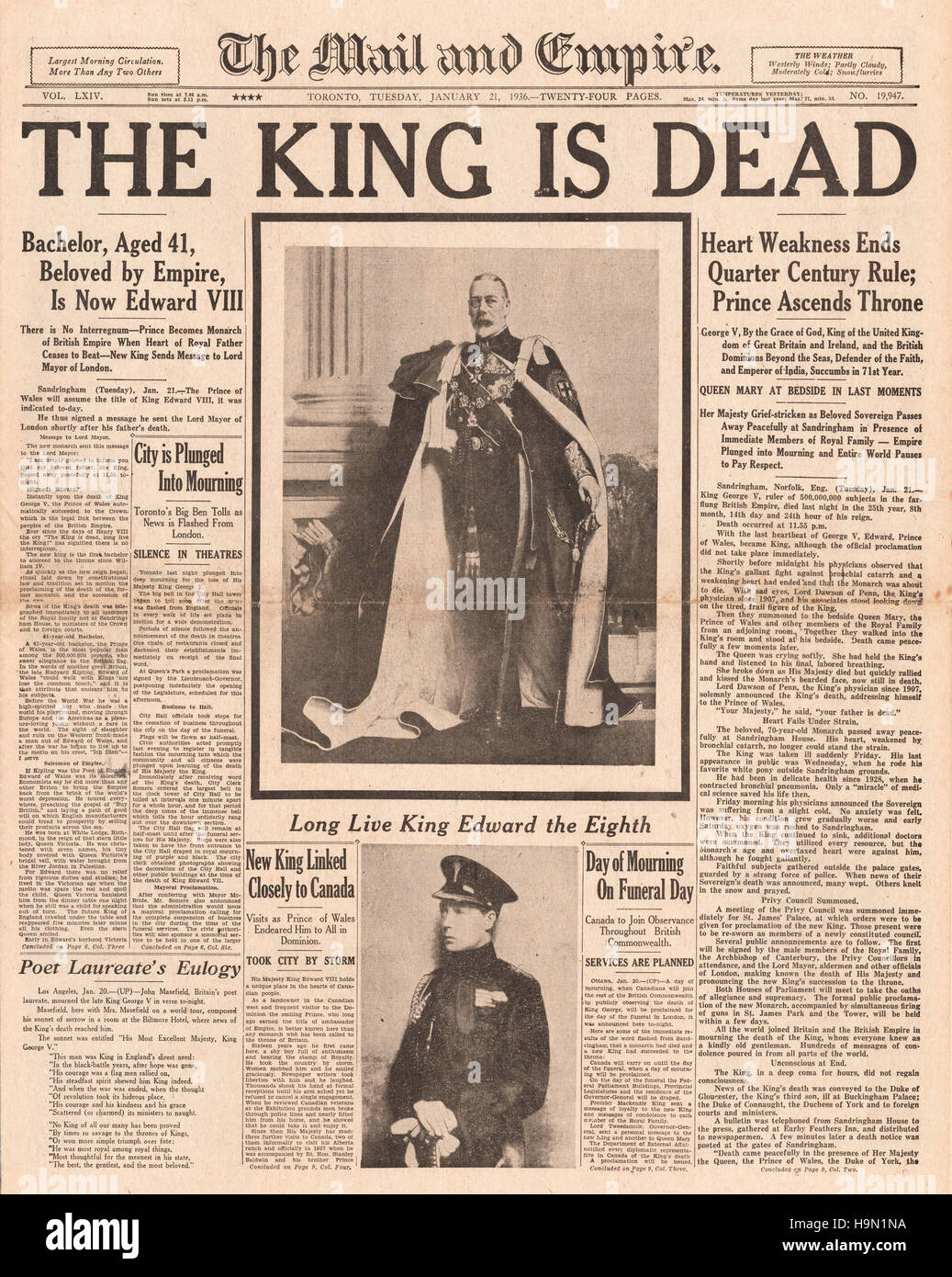 1936 Mail and Empire (Canada) Death of King George V Stock Photo