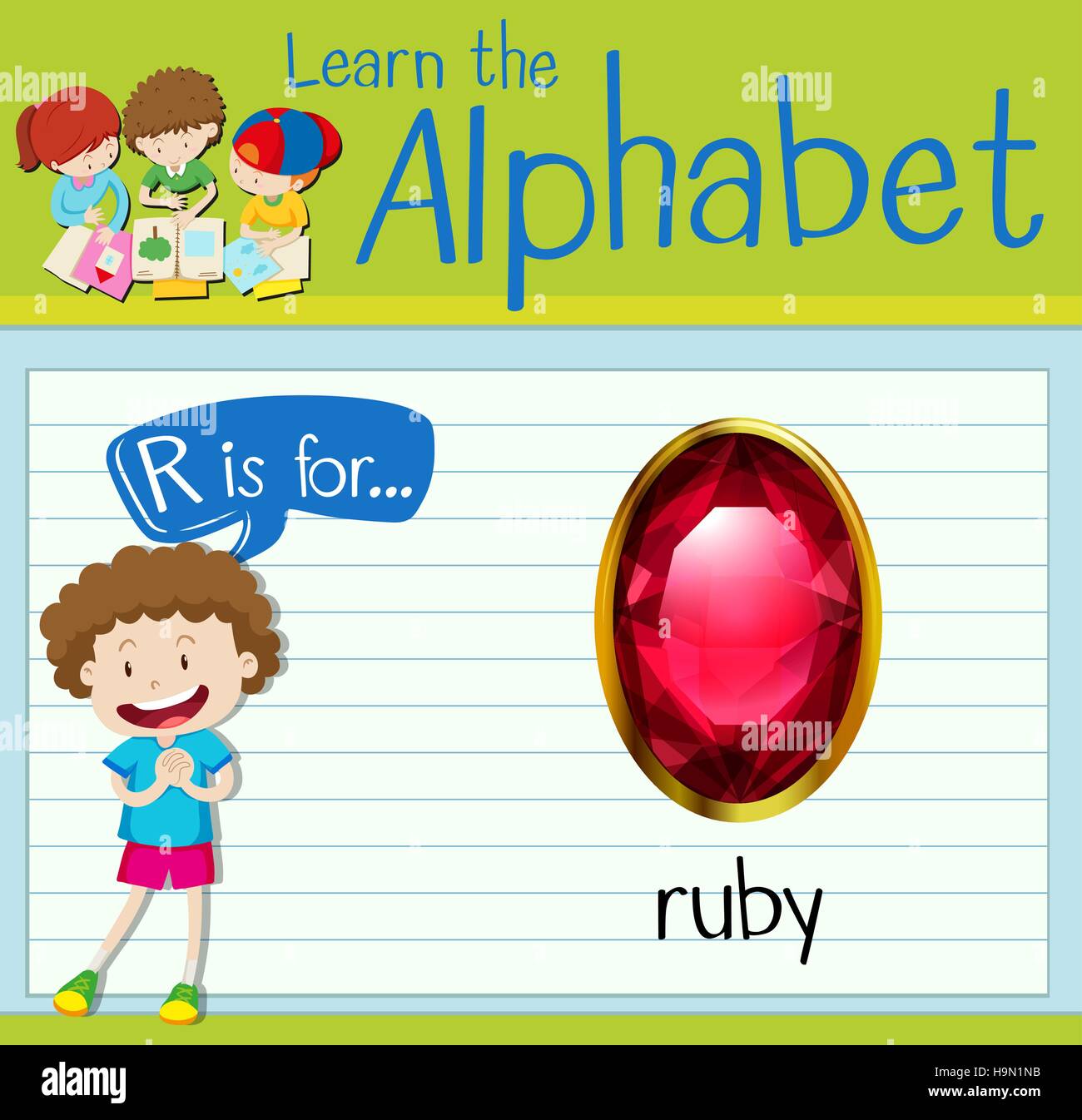 Flashcard letter R is for ruby illustration Stock Vector