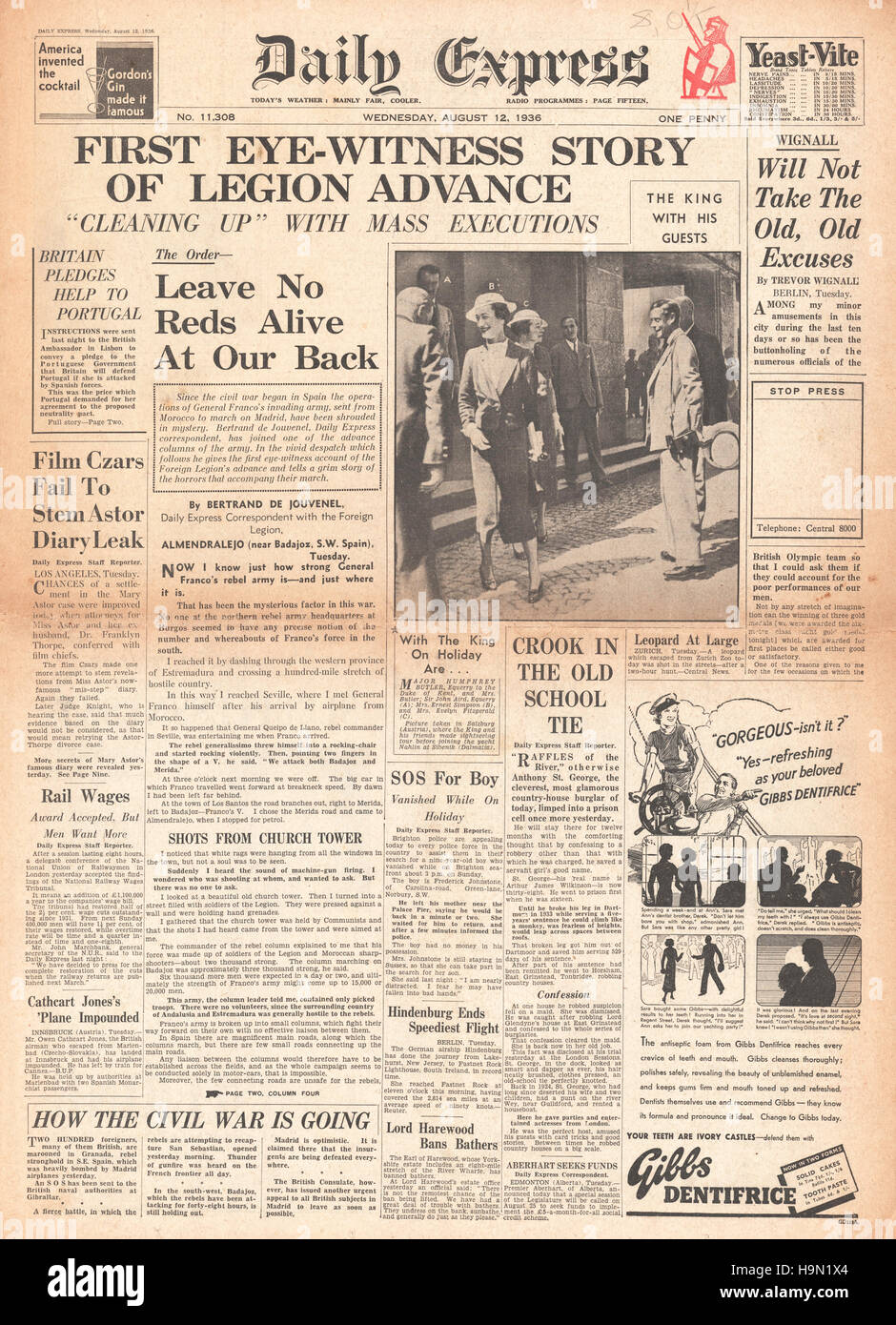 1937 Daily Express Spanish Civil War Stock Photo