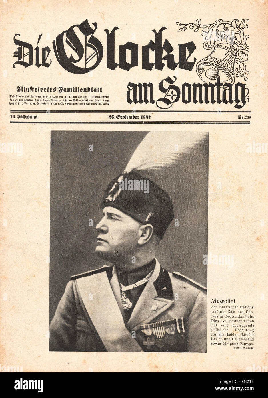 1937 Die Glocke am Sonntag Benito Mussolini Stock Photo