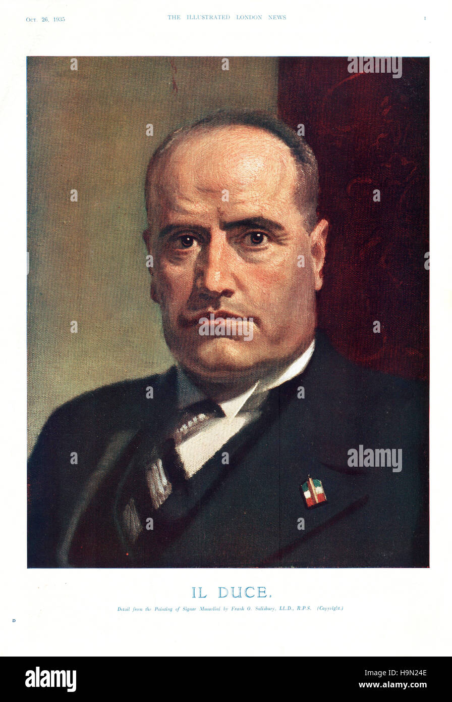 1936 Illustrated London News front page Portrait of Benito Mussolini Stock Photo