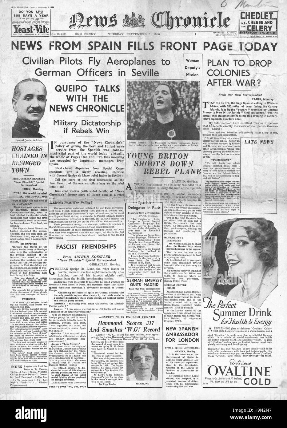 1937  News ChronicleSpanish Civil War Stock Photo