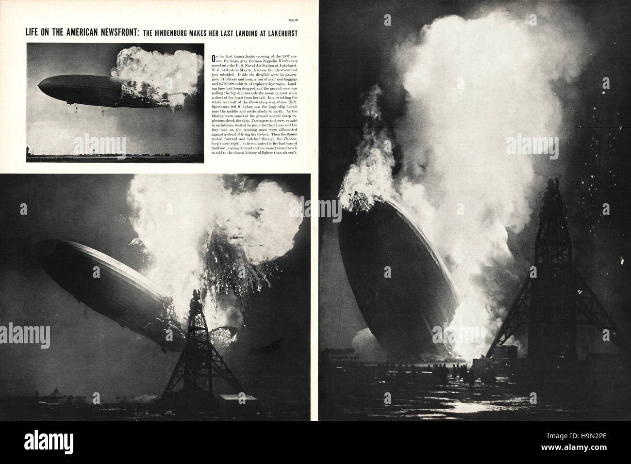 1937 Life Magazine pages 26 & 27 Hindenburg zeppelin disaster Stock Photo
