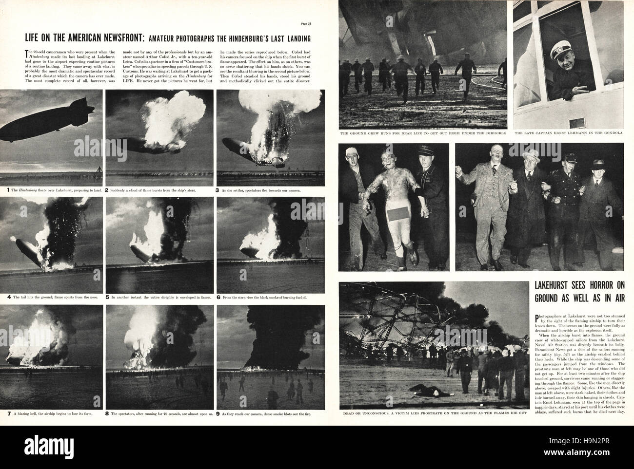 1937 Life Magazine pages 28 & 29 Hindenburg zeppelin disaster Stock Photo